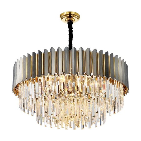 Lámpara colgante de cristal K9 redonda, posmoderna, de lujo, en negro y dorado, para sala de exposiciones Lámpara colgante de cristal K9 redonda, posmoderna, de lujo, en negro y dorado, para sala de exposiciones