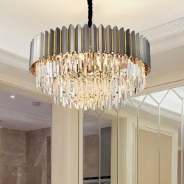 Lámpara colgante de cristal K9 redonda, posmoderna, de lujo, en negro y dorado, para sala de exposiciones