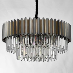 Lámpara colgante de cristal K9 redonda, posmoderna, de lujo, en negro y dorado, para sala de exposiciones