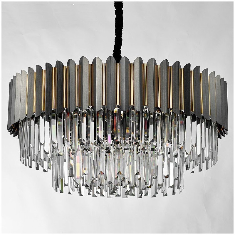 Lámpara colgante de cristal K9 redonda, posmoderna, de lujo, en negro y dorado, para sala de exposiciones