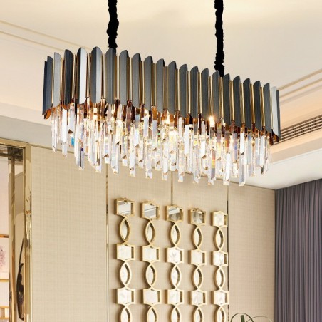Lámpara colgante de lujo posmoderna de cristal K9 redondo negro y dorado Lámpara colgante de lujo posmoderna de cristal K9 redondo negro y dorado