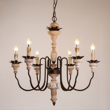 Lámpara de araña de madera vintage de estilo campestre con 6 luces Lámpara de araña de madera vintage de estilo campestre con 6 luces