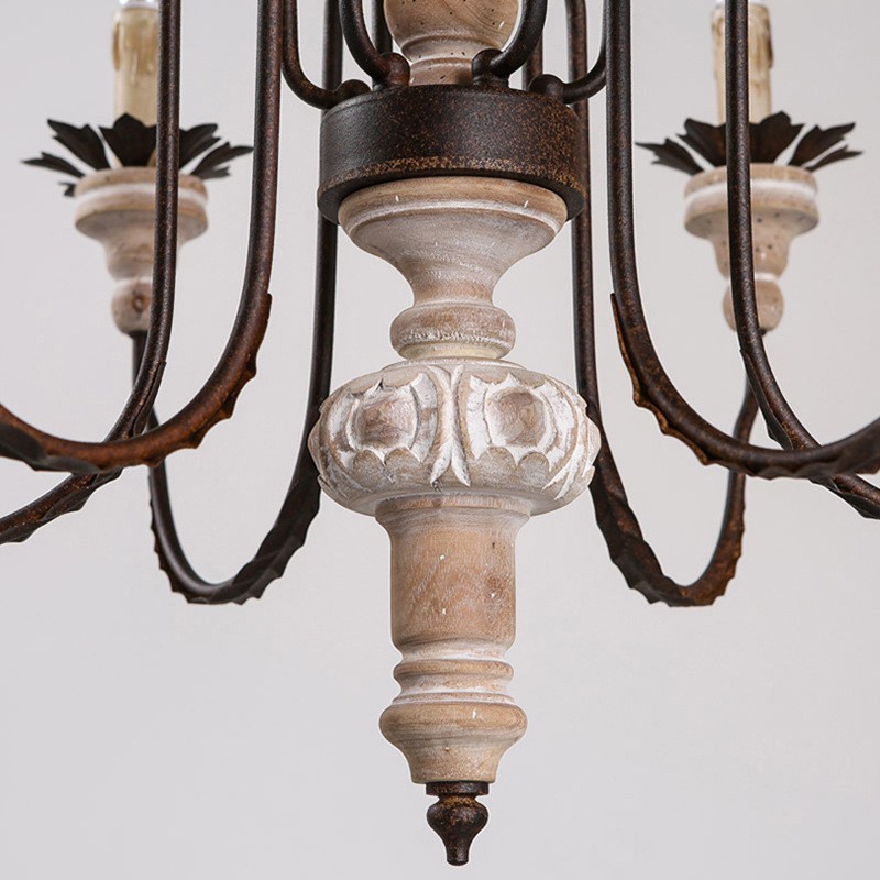 Lámpara de araña de madera vintage de estilo campestre con 6 luces