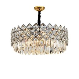 Lámpara colgante redonda de cristal K9 de plata posmoderna de lujo