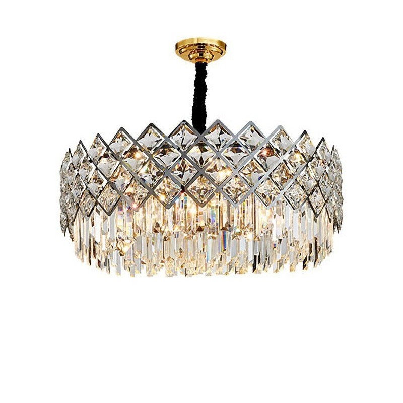 Lámpara colgante redonda de cristal K9 de plata posmoderna de lujo