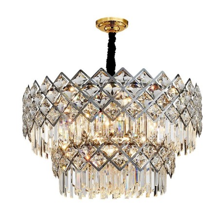 Lámpara colgante de cristal K9 redondo, de lujo, posmoderna, de dos niveles, en negro y dorado Lámpara colgante de cristal K9 redondo, de lujo, posmoderna, de dos niveles, en negro y dorado