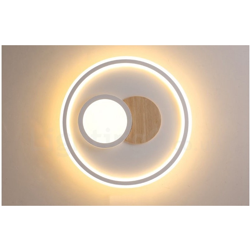 Lámpara de techo redonda empotrada de estilo nórdico moderno y contemporáneo, regulable en madera, con control remoto. También se puede usar como luz de pared.