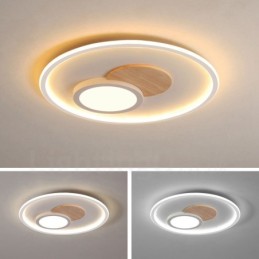 Lámpara de techo redonda empotrada de estilo nórdico moderno y contemporáneo, regulable en madera, con control remoto. También se puede usar como luz de pared.