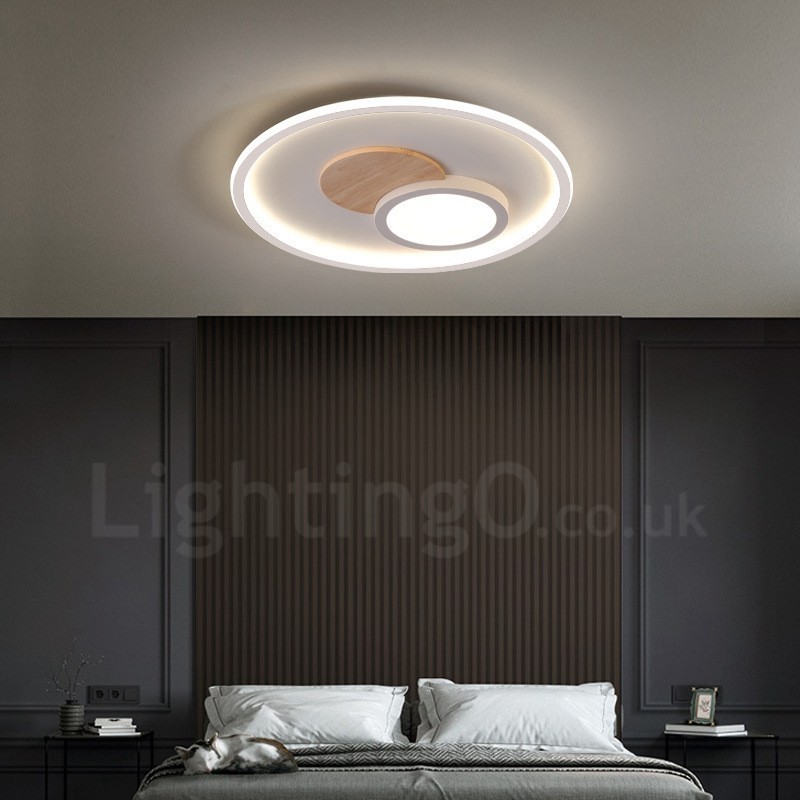 Lámpara de techo redonda empotrada de estilo nórdico moderno y contemporáneo, regulable en madera, con control remoto. También se puede usar como luz de pared.