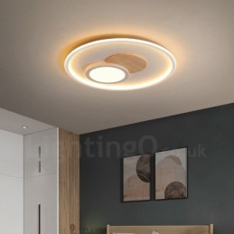 Lámpara de techo redonda empotrada de estilo nórdico moderno y contemporáneo, regulable en madera, con control remoto. También se puede usar como luz de pared.