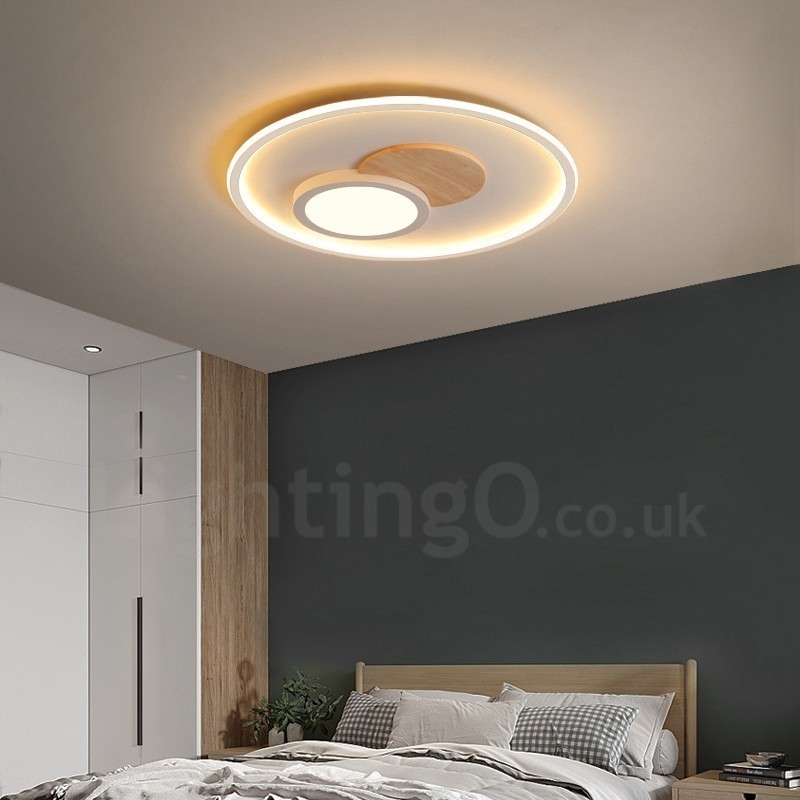 Lámpara de techo redonda empotrada de estilo nórdico moderno y contemporáneo, regulable en madera, con control remoto. También se puede usar como luz de pared.