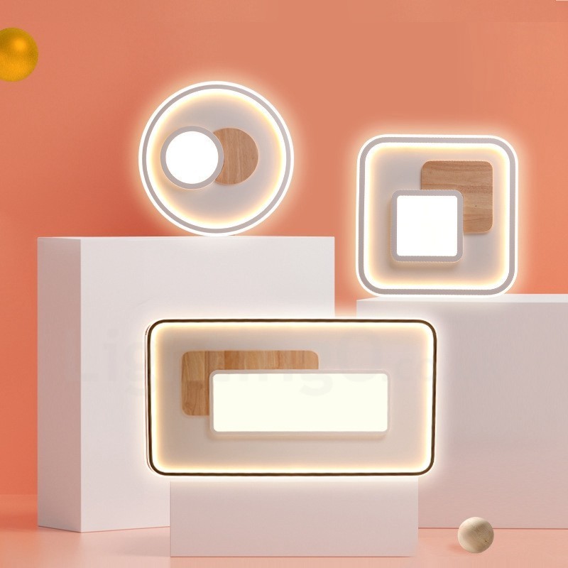 Lámpara de techo redonda empotrada de estilo nórdico moderno y contemporáneo, regulable en madera, con control remoto. También se puede usar como luz de pared.