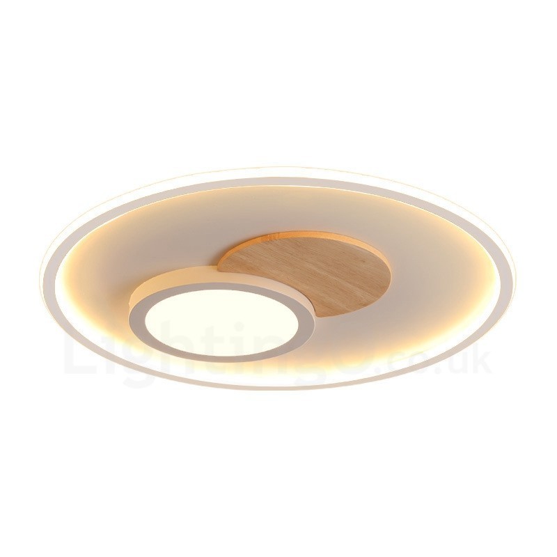 Lámpara de techo redonda empotrada de estilo nórdico moderno y contemporáneo, regulable en madera, con control remoto. También se puede usar como luz de pared.