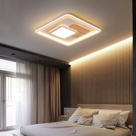 Lámpara de techo empotrada cuadrada de estilo nórdico moderno y contemporáneo, regulable en madera, con control remoto. También se puede usar como luz de pared. Lámpara de techo empotrada cuadrada de estilo nórdico moderno y contemporáneo, regulable en madera, con control remoto. También se puede usar como luz de pared.