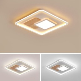 Lámpara de techo empotrada cuadrada de estilo nórdico moderno y contemporáneo, regulable en madera, con control remoto. También se puede usar como luz de pared.