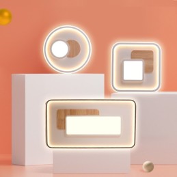 Lámpara de techo rectangular de estilo nórdico contemporáneo, moderna y regulable, de madera, con mando a distancia. También se puede utilizar como luz de pared.