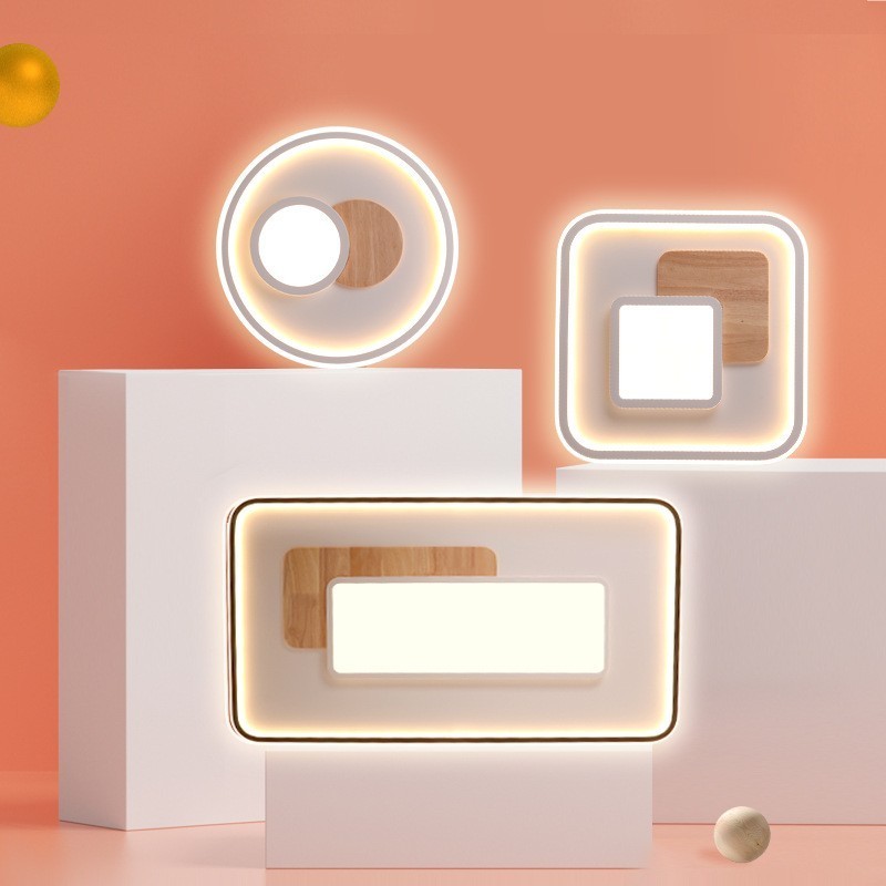 Lámpara de techo rectangular de estilo nórdico contemporáneo, moderna y regulable, de madera, con mando a distancia. También se puede utilizar como luz de pared.