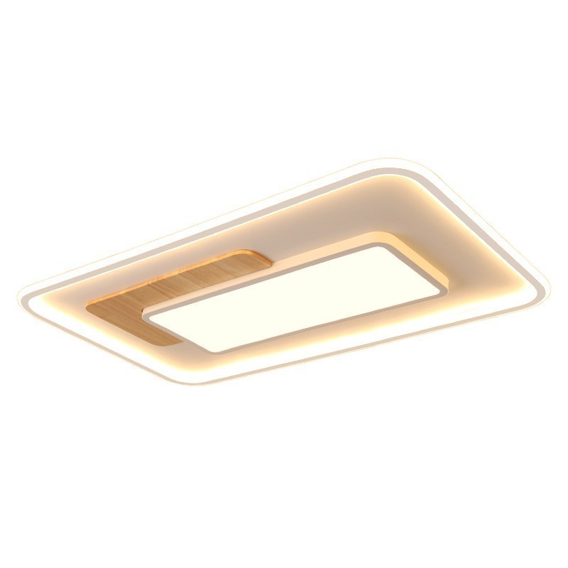 Lámpara de techo rectangular de estilo nórdico contemporáneo, moderna y regulable, de madera, con mando a distancia. También se puede utilizar como luz de pared.