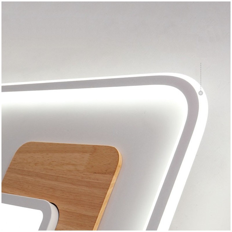 Lámpara de techo rectangular de estilo nórdico contemporáneo, moderna y regulable, de madera, con mando a distancia. También se puede utilizar como luz de pared.