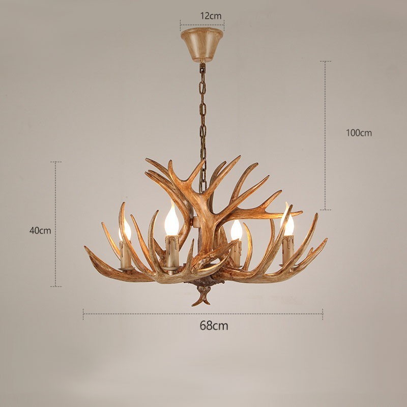 Lámpara de araña antigua de 4 luces con diseño rústico artístico retro de astas
