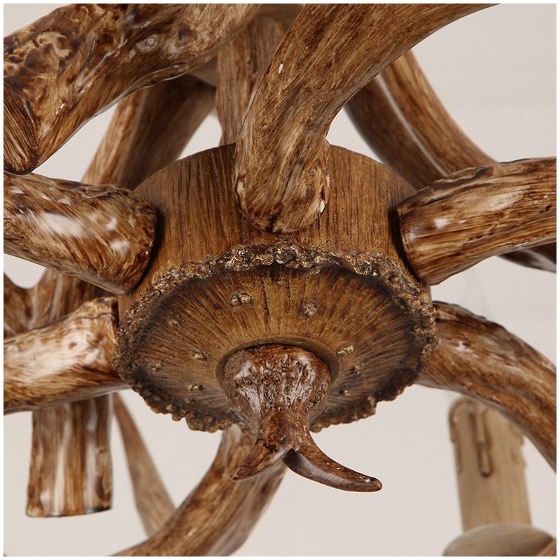 Lámpara de araña antigua de astas, estilo rústico, artístico, retro, de tres niveles y 9 luces
