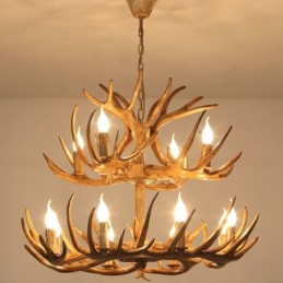 Lámpara de araña antigua de astas, estilo rústico, artístico, retro, de 12 (8+4) luces y 2 niveles