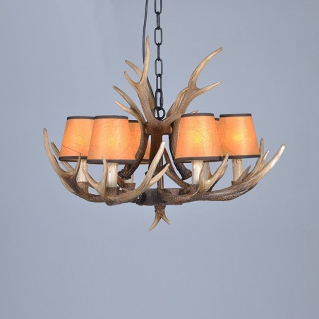Lámpara de araña antigua de 6 luces con diseño rústico, estilo retro y pantallas de asta Lámpara de araña antigua de 6 luces con diseño rústico, estilo retro y pantallas de asta