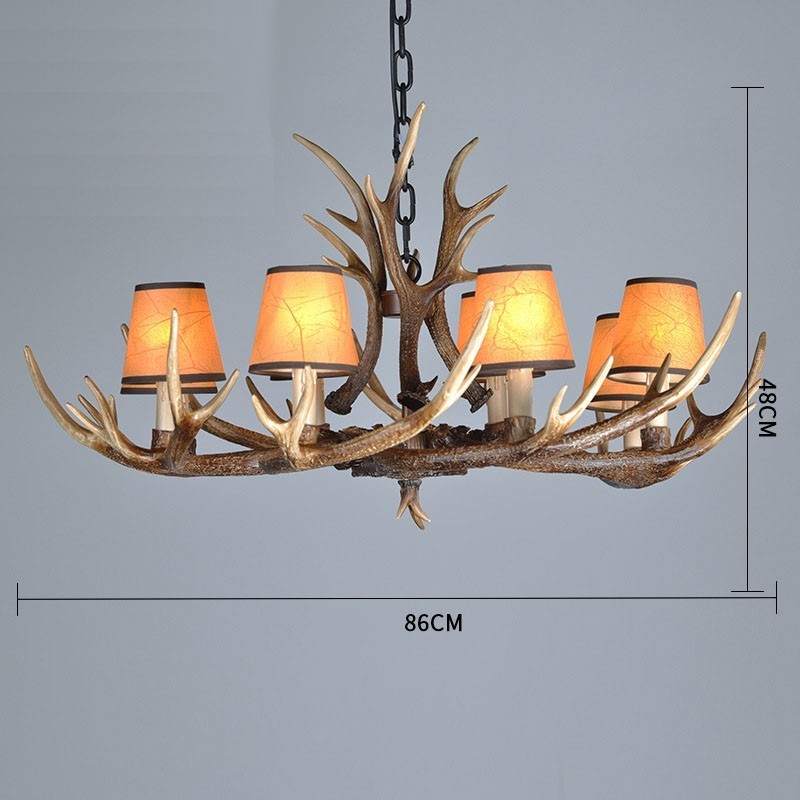 Lámpara de araña antigua de 8 luces con diseño rústico, estilo retro y pantallas de asta