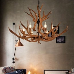 Lámpara de araña antigua de astas, estilo rústico, artístico, retro, de 6 luces