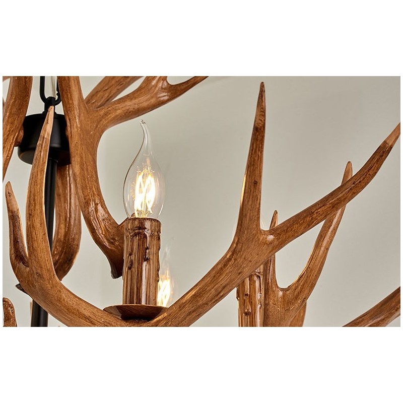 Lámpara de araña antigua de astas, estilo rústico, artístico, retro, de 6 luces