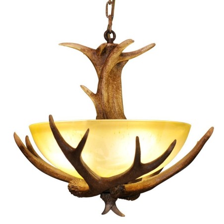 Lámpara colgante antigua de asta, estilo rústico, artístico, retro, con pantalla de cristal. Lámpara colgante antigua de asta, estilo rústico, artístico, retro, con pantalla de cristal.