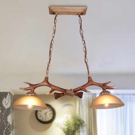 Lámpara colgante antigua de asta, estilo rústico, artístico, retro, marrón claro, con pantalla de cristal. Lámpara colgante antigua de asta, estilo rústico, artístico, retro, marrón claro, con pantalla de cristal.