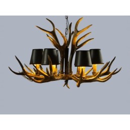 Lámpara de araña antigua de 6 luces, estilo rústico, artístico, retro, con astas y pantallas en negro