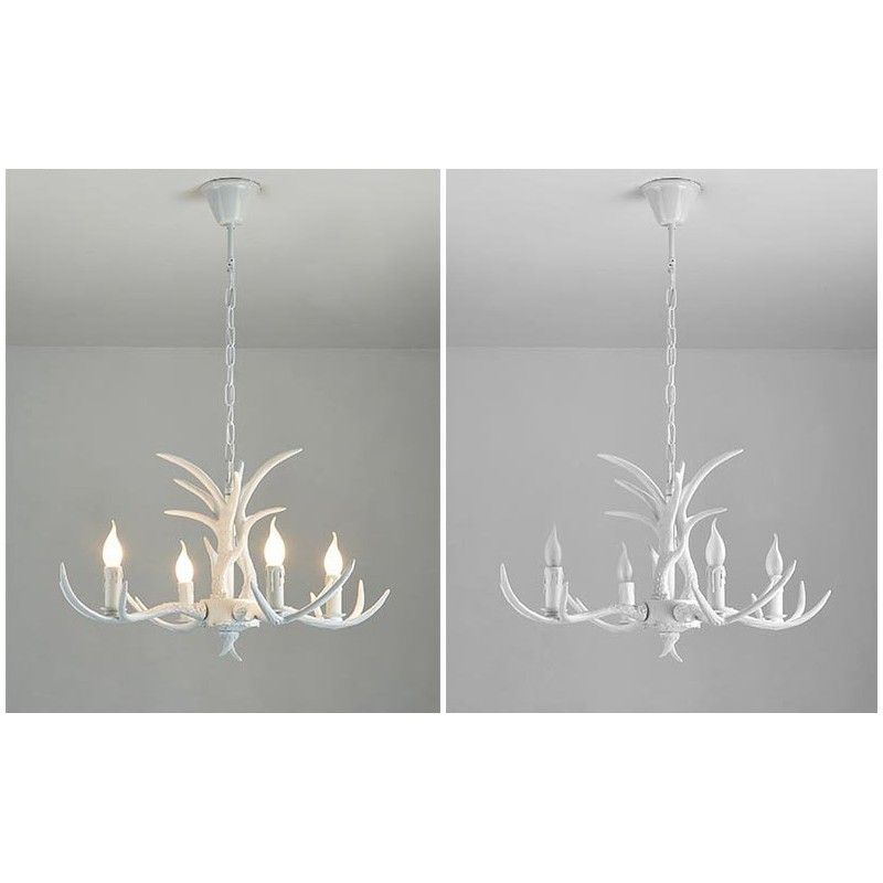 Lámpara de araña antigua de 4 luces, estilo rústico, artístico, retro, con forma de asta.