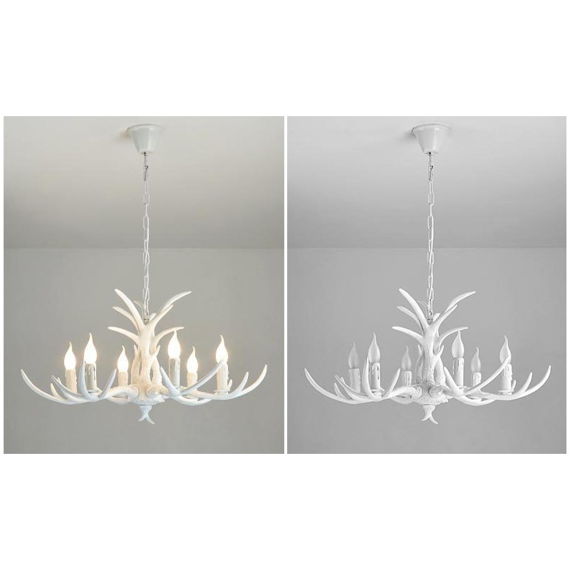 Lámpara de araña antigua de 6 luces, estilo rústico, artístico, retro, con forma de asta.