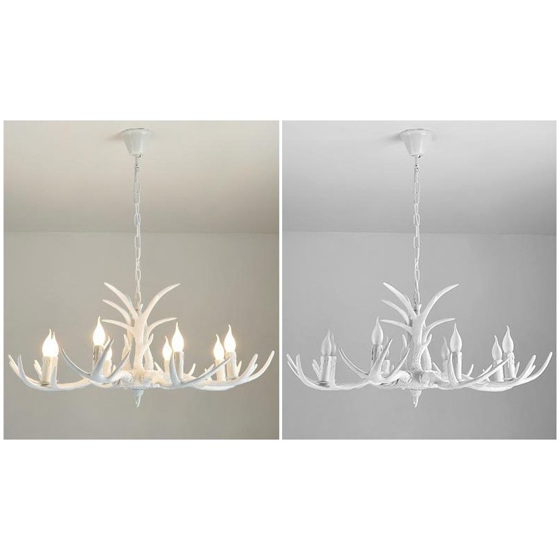 Lámpara de araña antigua de 8 luces, estilo rústico, artístico, retro, con forma de asta.