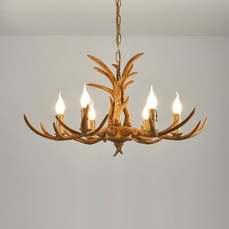Lámpara de araña antigua de astas, estilo rústico, artístico, retro, de 6 luces Lámpara de araña antigua de astas, estilo rústico, artístico, retro, de 6 luces