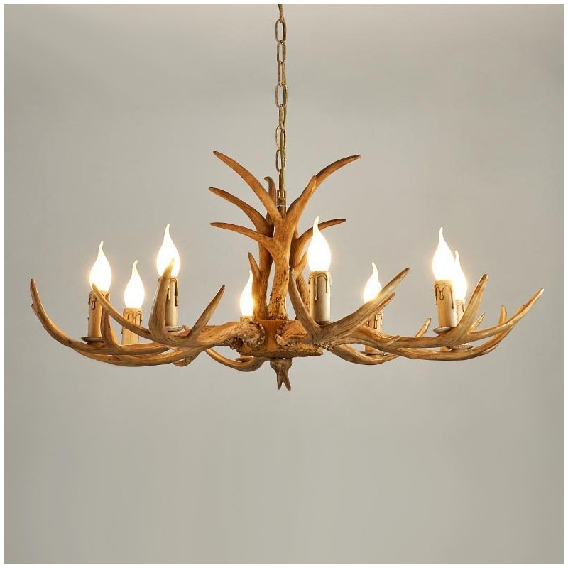 Lámpara de araña antigua de 8 luces con diseño rústico artístico retro de astas