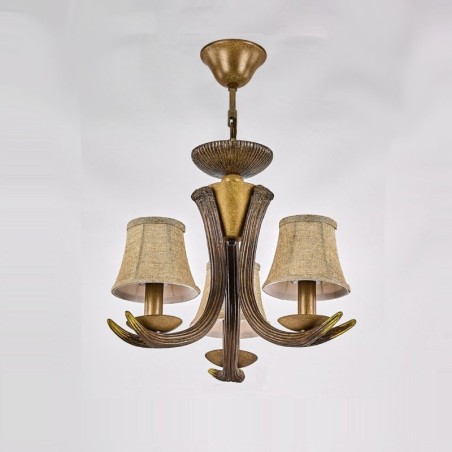 Lámpara de araña antigua de 3 luces con diseño rústico artístico retro de astas y pantallas Lámpara de araña antigua de 3 luces con diseño rústico artístico retro de astas y pantallas