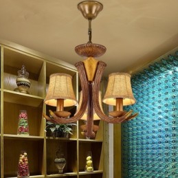 Lámpara de araña antigua de 3 luces con diseño rústico artístico retro de astas y pantallas