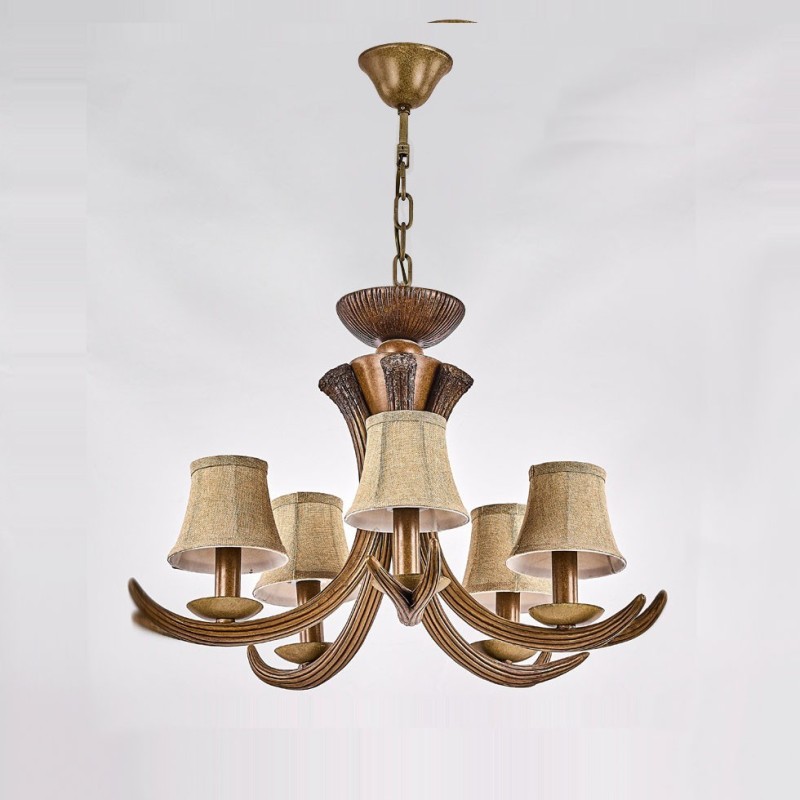 Lámpara de araña antigua de 5 luces con diseño rústico, estilo retro y artístico, con forma de asta.