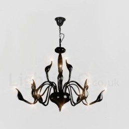Lámpara de araña moderna contemporánea de metal galvanizado de 15 luces en negro