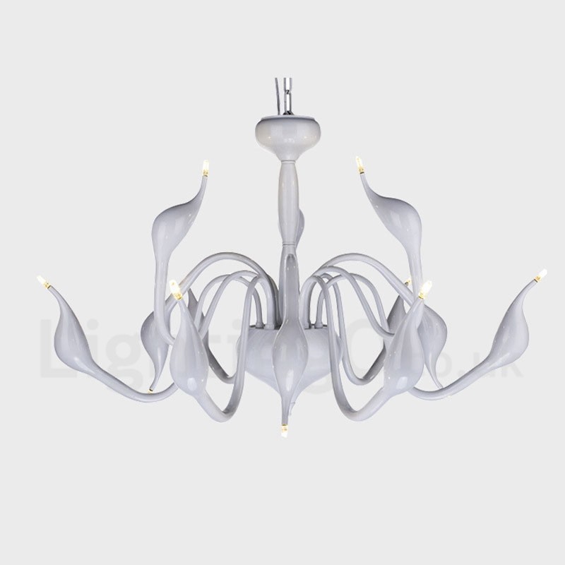 Lámpara colgante moderna de metal blanco con forma de cisne de 12 luces