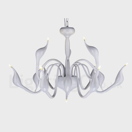 Lámpara colgante moderna de metal blanco con forma de cisne de 12 luces Lámpara colgante moderna de metal blanco con forma de cisne de 12 luces