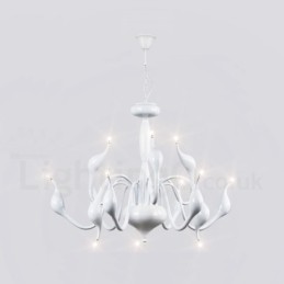 Lámpara colgante moderna de metal blanco con forma de cisne de 12 luces