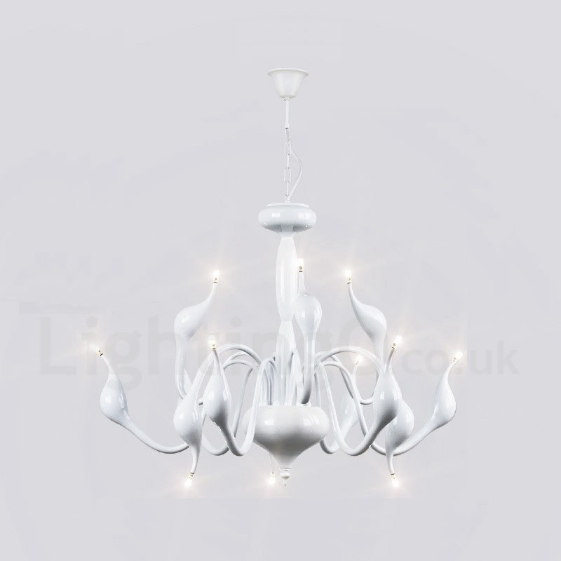 Lámpara colgante moderna de metal blanco con forma de cisne de 12 luces