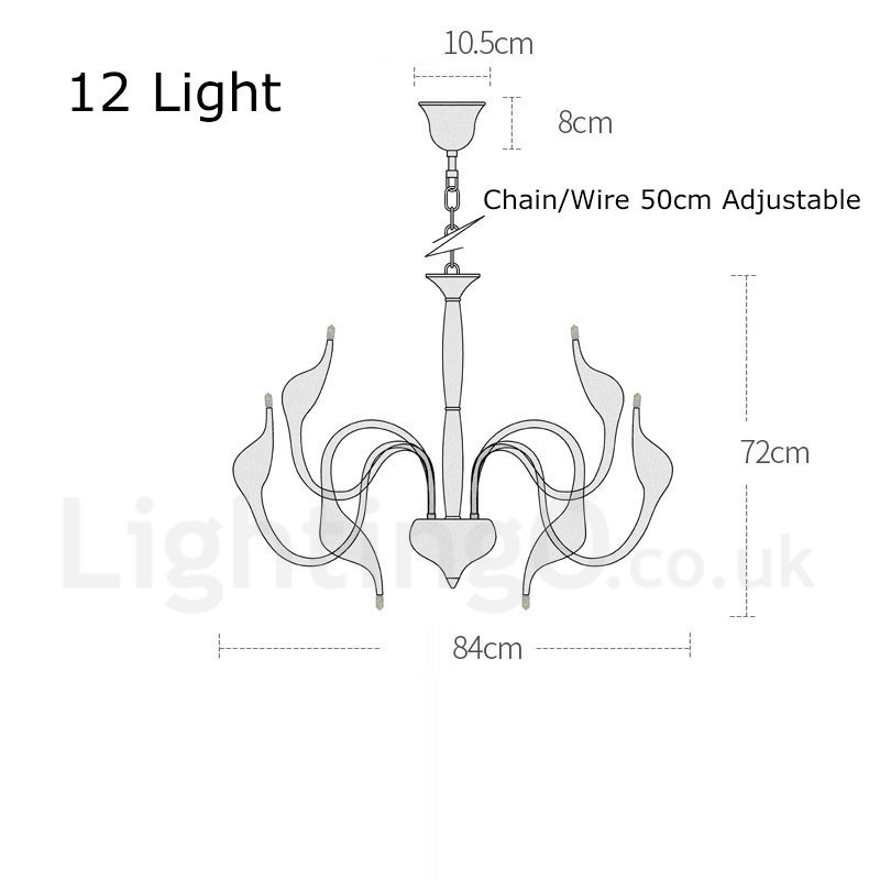 Lámpara colgante moderna de metal dorado con forma de cisne de 12 luces