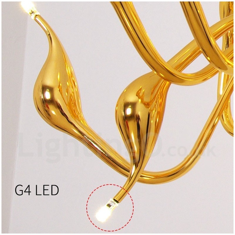 Lámpara colgante moderna de metal dorado con forma de cisne de 12 luces