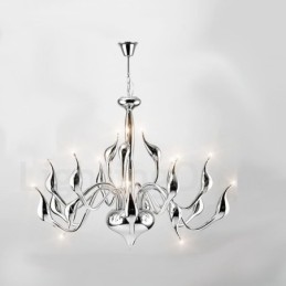 Lámpara de araña de cisne posmoderna de 18 luces de acero inoxidable con acabado cromado G4