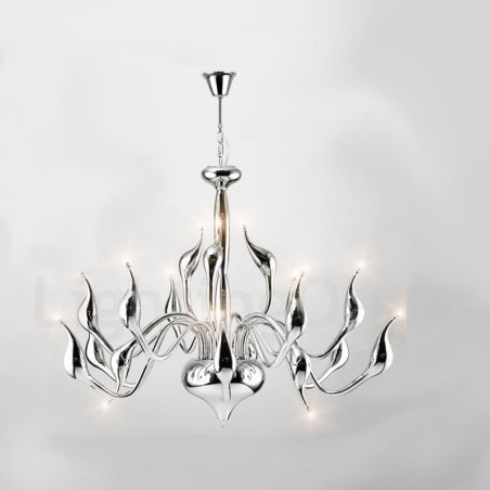Lámpara de araña de cisne posmoderna de 18 luces de acero inoxidable con acabado cromado G4 Lámpara de araña de cisne posmoderna de 18 luces de acero inoxidable con acabado cromado G4